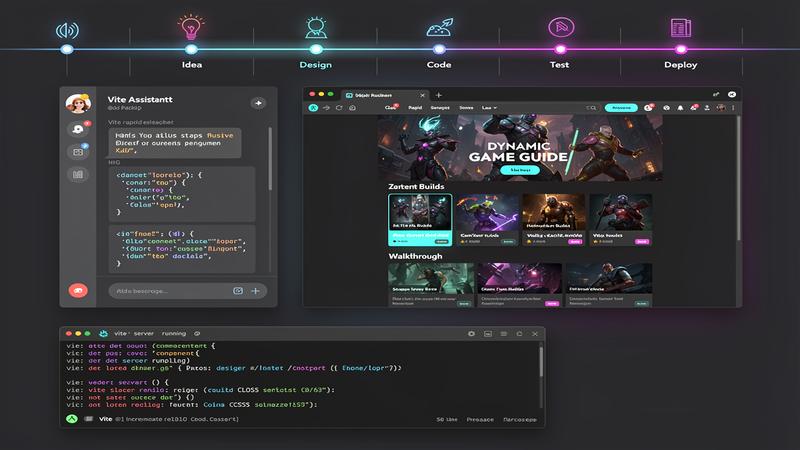 AI-assisted website building workflow showing code generation and live preview