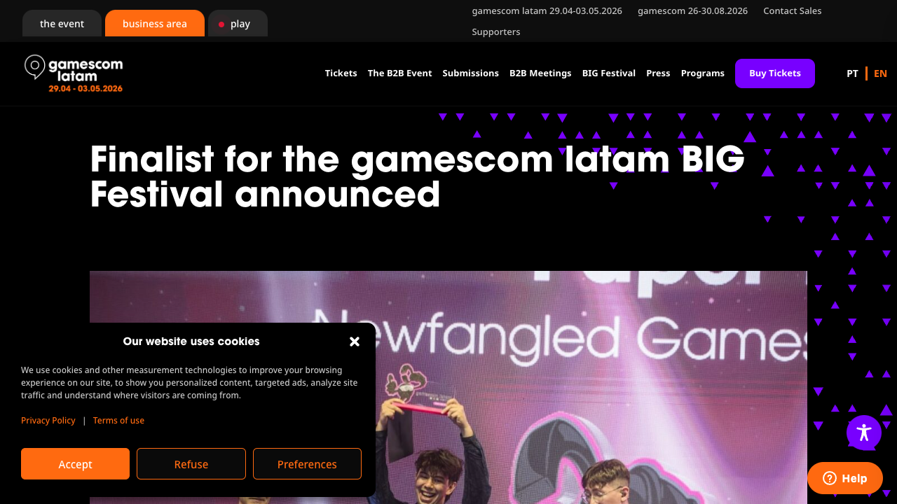 gamescom latam page announcing BIG Festival finalists