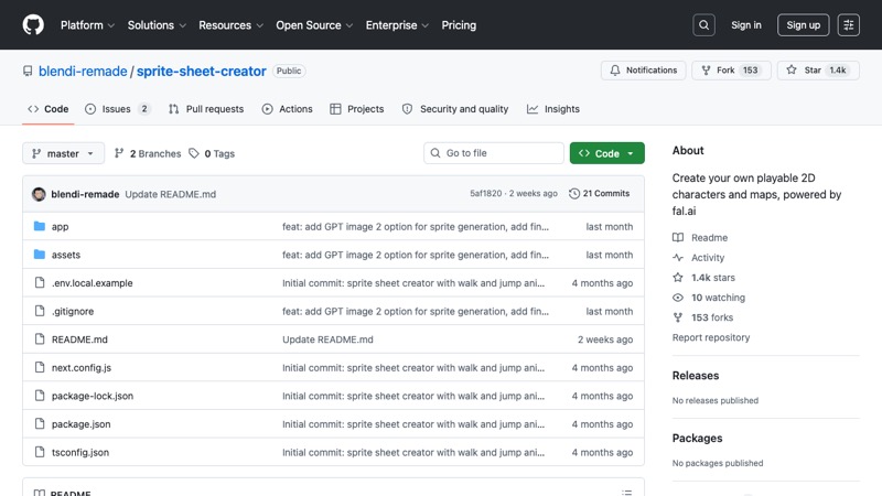 GitHub page for an open-source AI sprite sheet creator used in indie game workflows