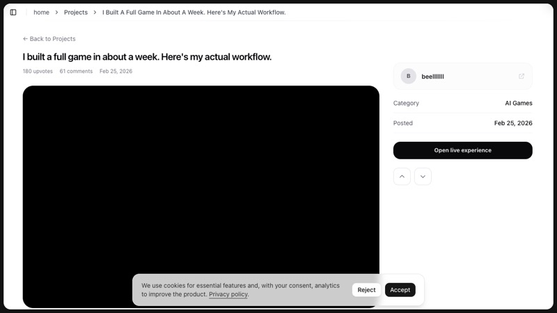 HowWorks project page for a weeklong AI-assisted indie game prototype workflow