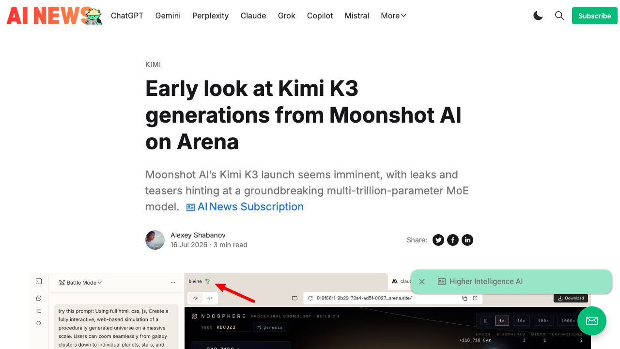 TestingCatalog article documenting early social media comparisons of Kimi K3 generations