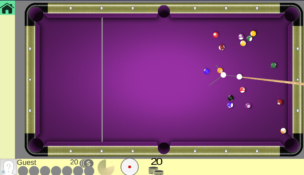 8 Ball Pool Gameplay - Aiming a shot on the purple felt table