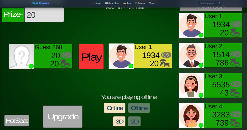 8 Ball Pool Game Lobby - Choose opponents and game modes