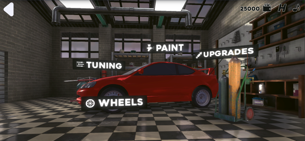 Drift Hunters Pro Customization Menu - Options for Tuning, Paint, Upgrades, and Wheels
