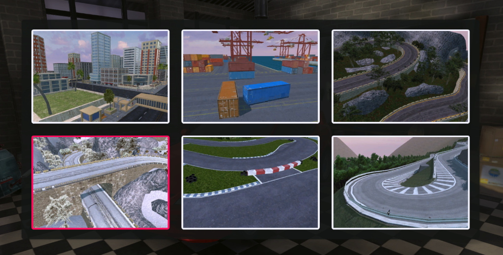 Drift Hunters Pro Track Selection - Multiple drift locations including City, Docks, and Forest