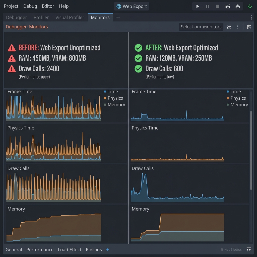 Godot Profiler showing memory usage reduction after texture compression