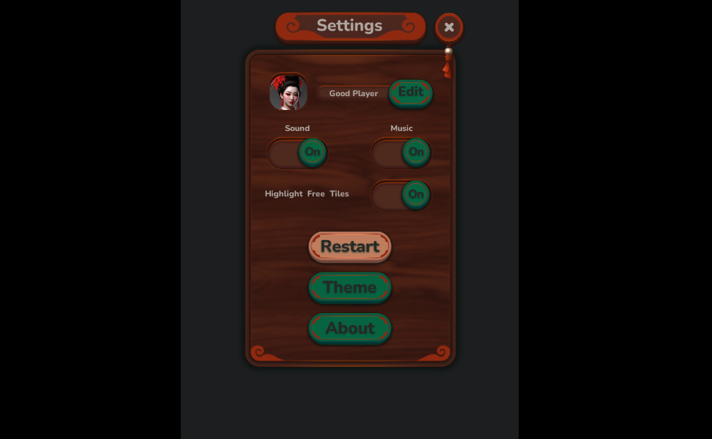 Grand Mahjong Settings - Customizing game options and themes