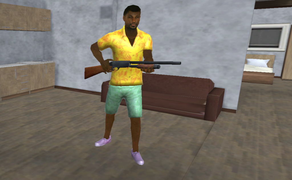 GTA Simulator Combat - Player character holding a shotgun ready for action