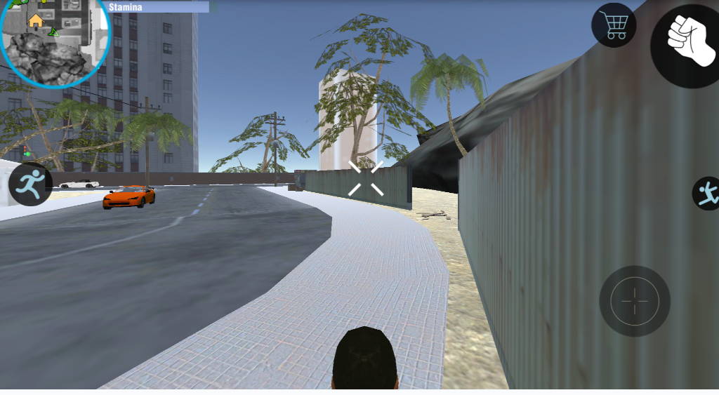 GTA Simulator City Street - Driving an orange sports car through the urban environment