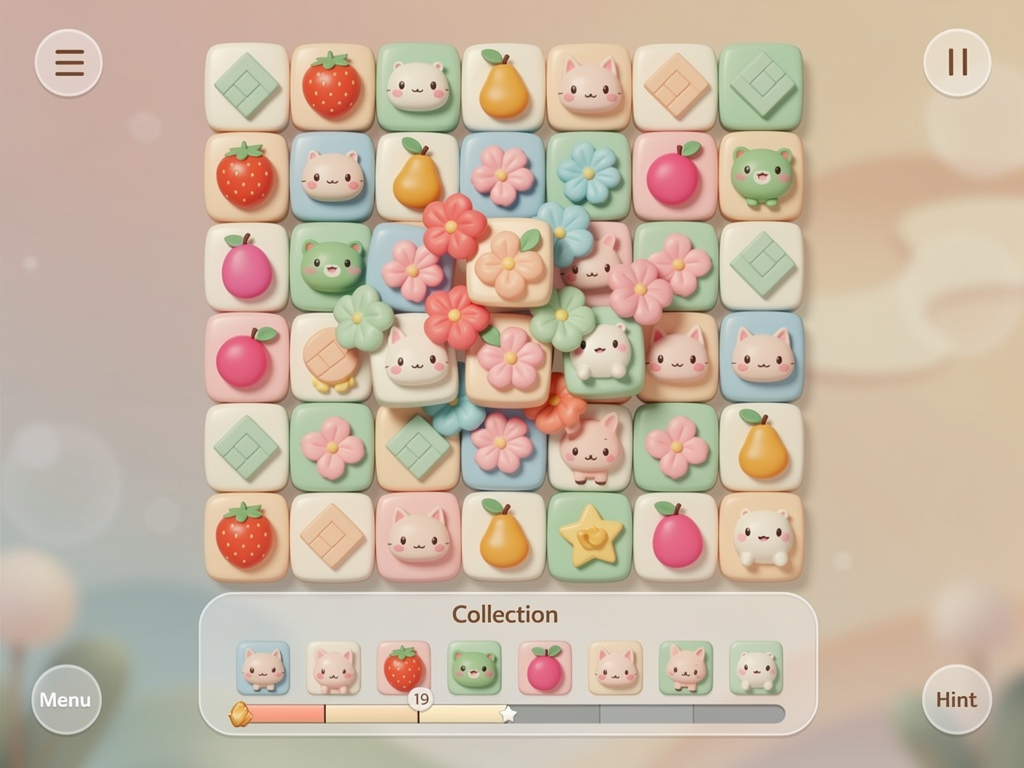 Tile Match Gameplay - Colorful puzzle board with tile collection bar