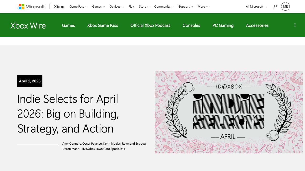 ID@Xbox rolled out April Indie Selects with a strong curation push for smaller teams