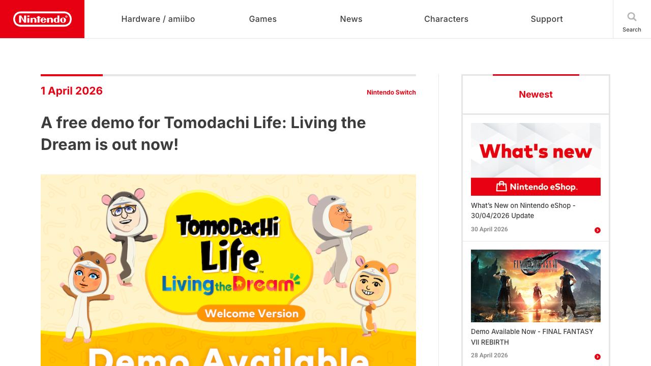 Nintendo pushed a free Tomodachi Life demo to warm up the April 16 launch