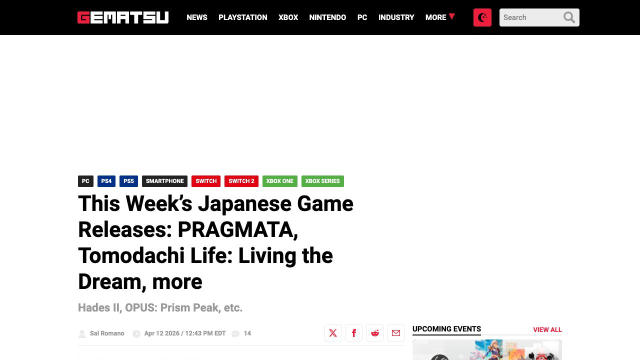 Gematsu’s weekly release roundup put Pragmata, Hades II, Tomodachi Life, and more in one place