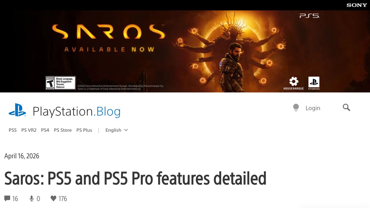 Source-page screenshot from Saros PS5 and PS5 Pro features article