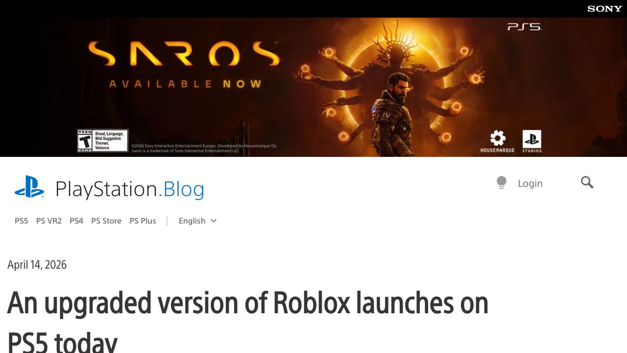 Source-page screenshot from PlayStation.Blog article about Roblox on PS5