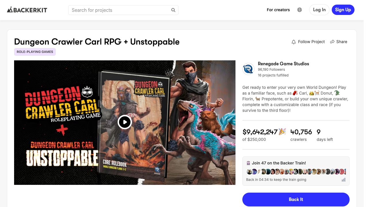 Dungeon Crawler Carl TTRPG raised over $7 million on BackerKit becoming the third-highest TTRPG campaign ever
