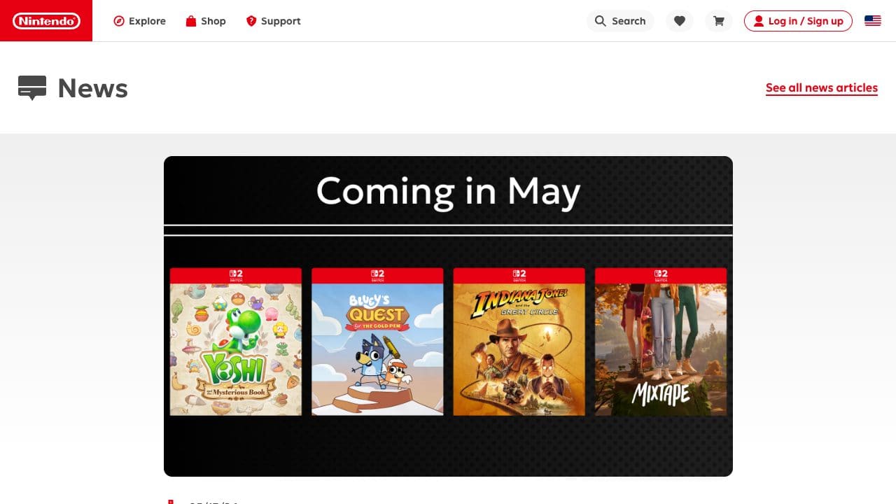 Nintendo keeps May readable with one broad arrivals page