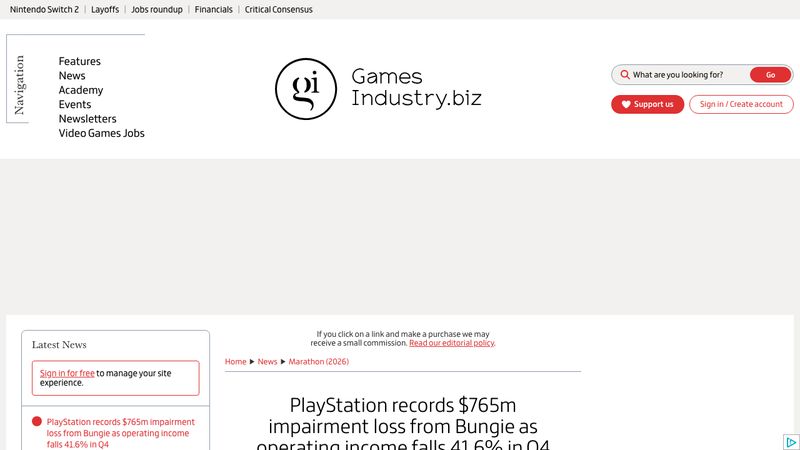 PlayStation Bungie impairment
