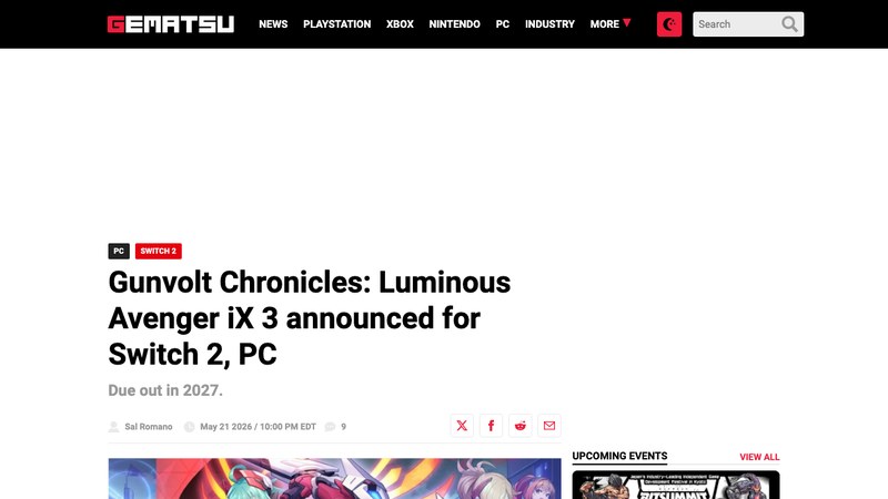 Gunvolt Chronicles: Luminous Avenger iX 3 targets Switch 2 and PC