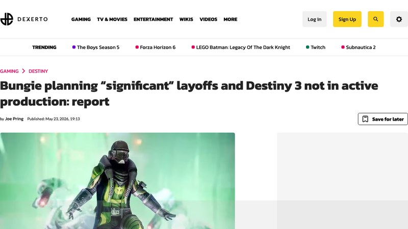 Report says Bungie plans significant layoffs and Destiny 3 is not active