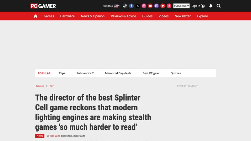 Splinter Cell veteran says modern lighting makes stealth harder to read