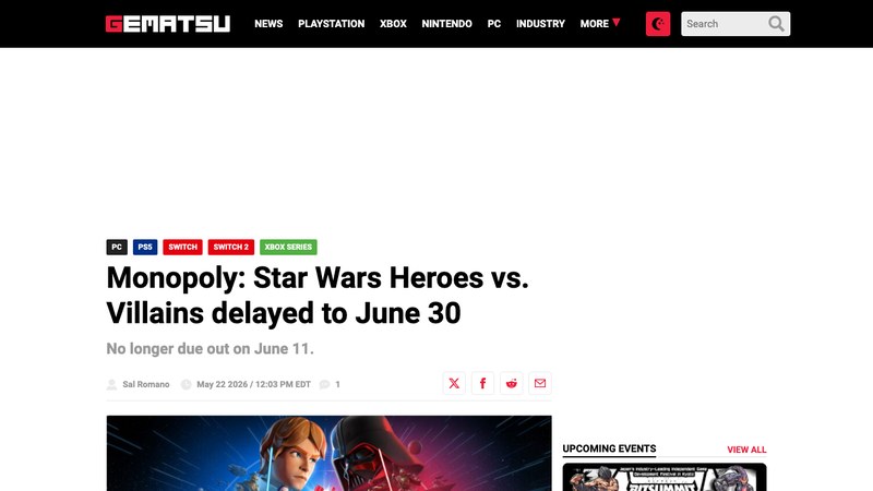 Monopoly: Star Wars Heroes vs. Villains slips to June 30