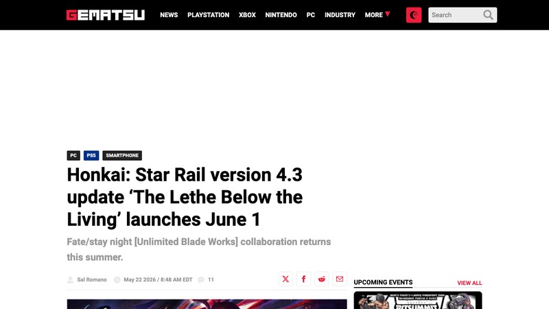 Honkai: Star Rail version 4.3 arrives June 1 with Fate collaboration plans