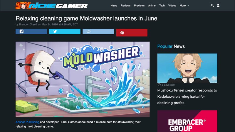 Moldwasher sets a June 23 launch for cozy cleaning play