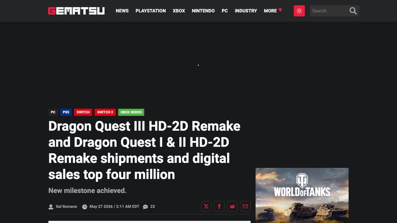 Dragon Quest HD-2D remakes top four million shipments and digital sales