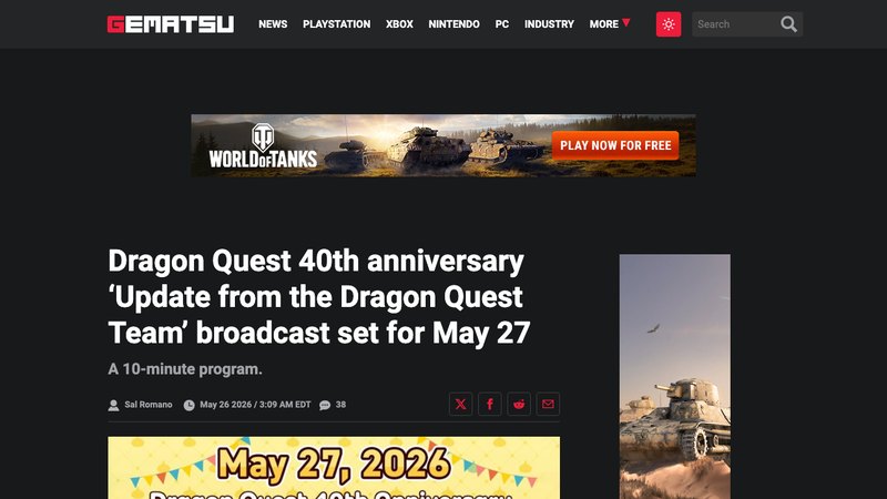 Dragon Quest team schedules a 40th anniversary update broadcast