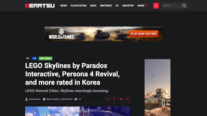 Persona 4 Revival and LEGO Skylines surface through Korean ratings