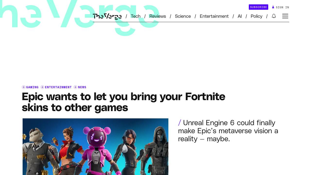 The Verge article about Unreal Engine 6 and Fortnite skins