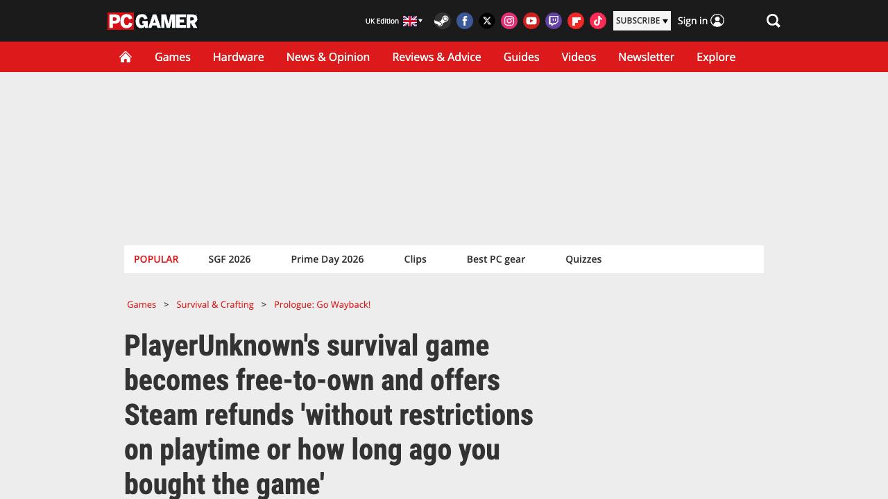 PC Gamer article about Prologue Go Wayback becoming free