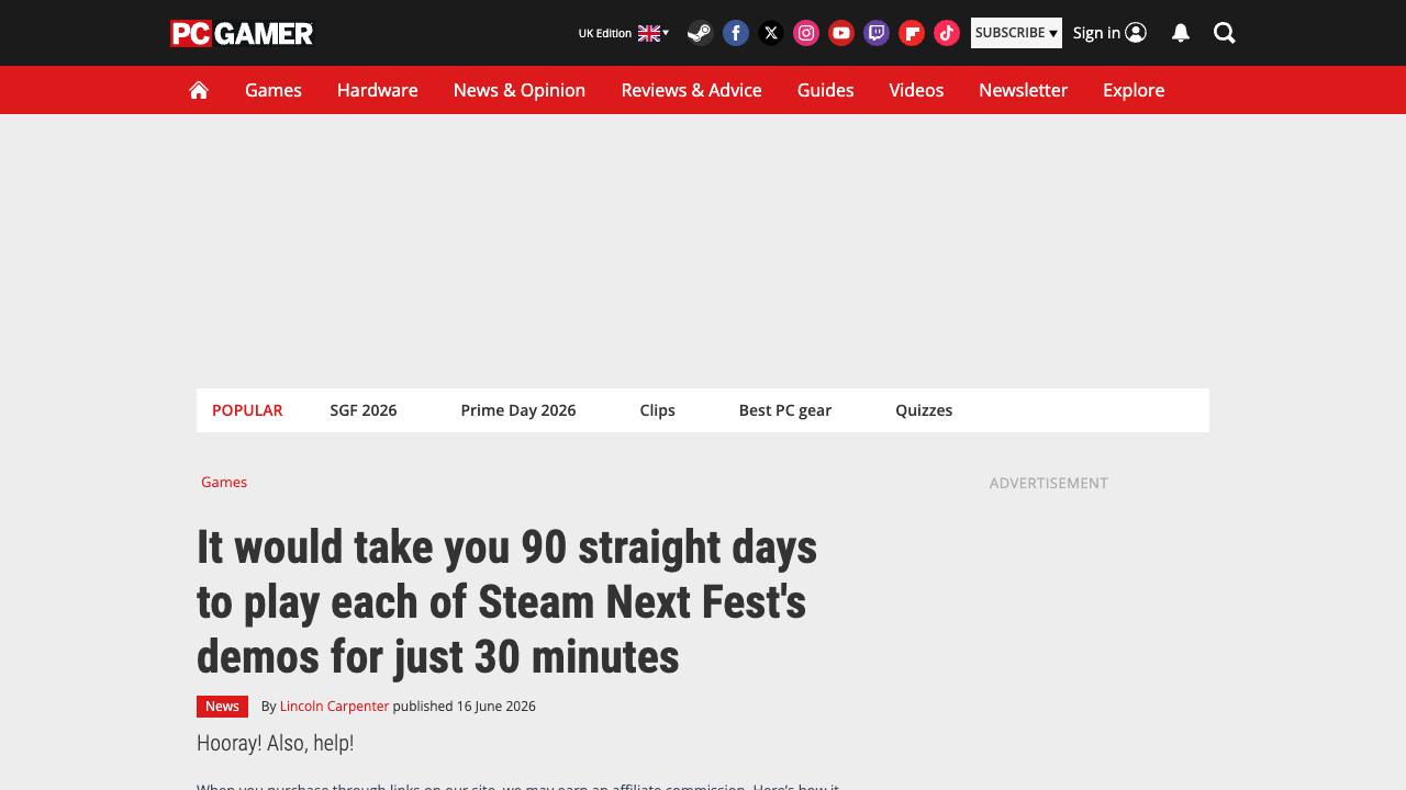 PC Gamer article about Steam Next Fest demo overload
