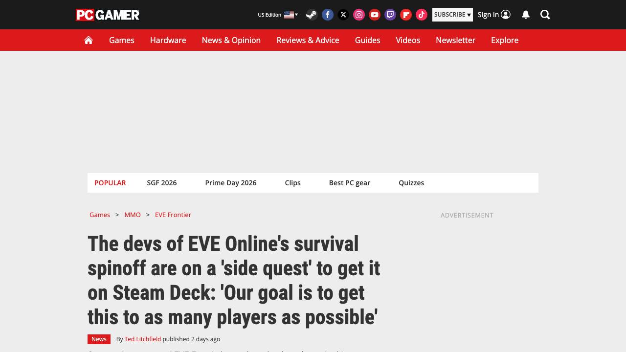 PC Gamer article about EVE Frontier Steam Deck support experiments
