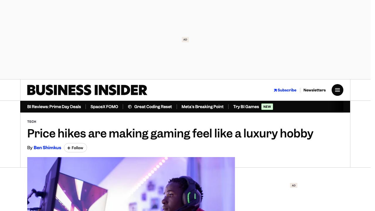 Business Insider article about gaming price inflation