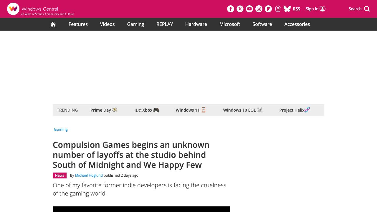 Windows Central article about layoffs at Compulsion Games