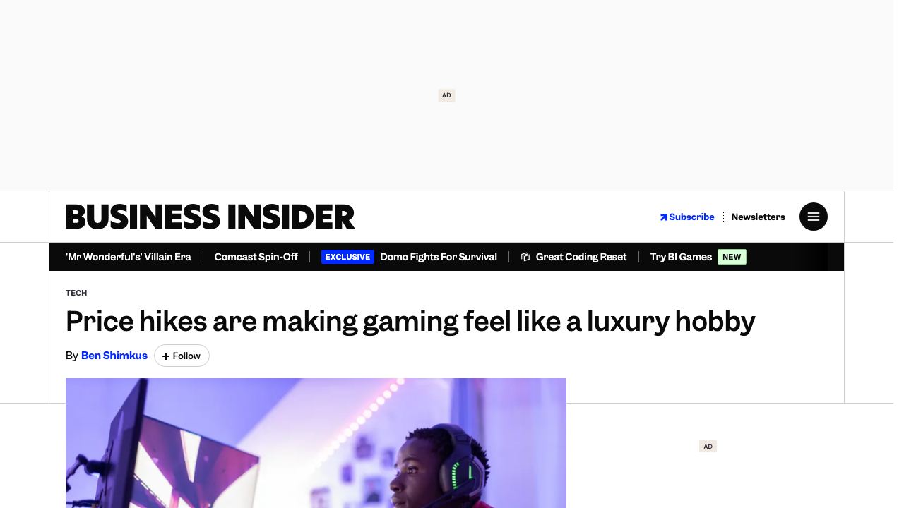 Business Insider article about rising gaming costs