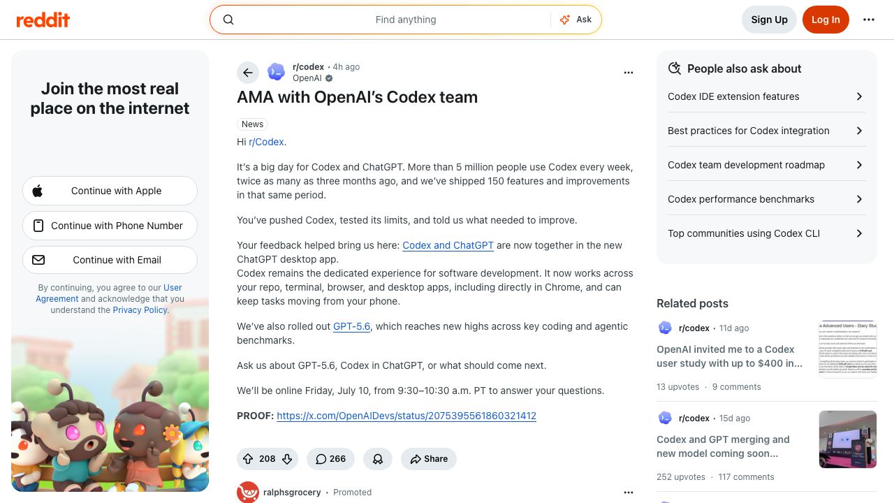 Reddit AMA announcement from the OpenAI Codex team