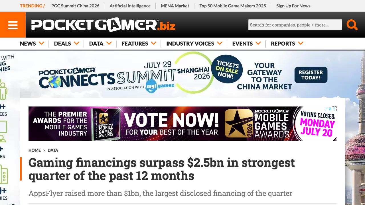 Gaming financing chart showing the strongest quarter in a year