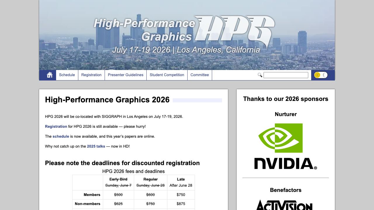 High-Performance Graphics 2026 conference schedule in Los Angeles