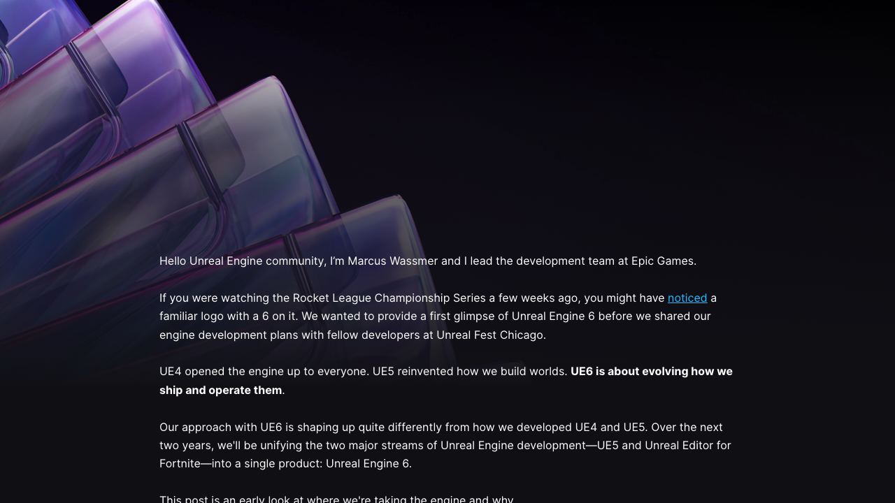 Epic Games roadmap for Unreal Engine 6