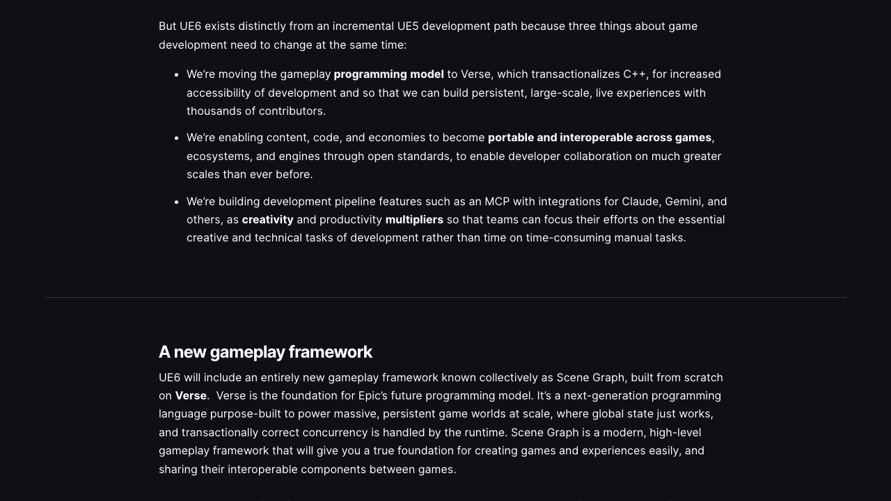 Unreal Engine 6 Verse and Scene Graph development plan