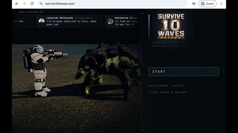 Tony Dinh's Survive 10 Waves, a browser game built with AI tools