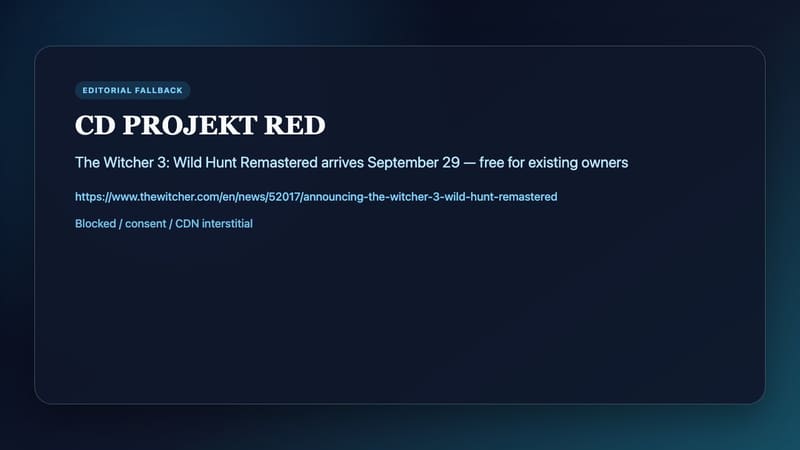 The Witcher 3: Wild Hunt Remastered announcement art from CD PROJEKT RED