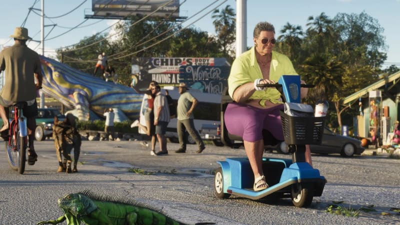 Grand Theft Auto 6 screenshot of a character riding a scooter, from Rockstar's extended look
