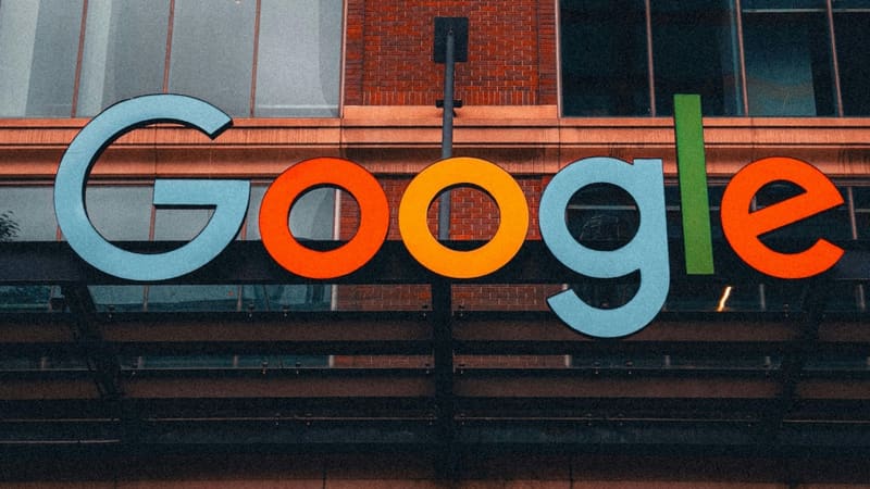 Google lettering outside a brick building