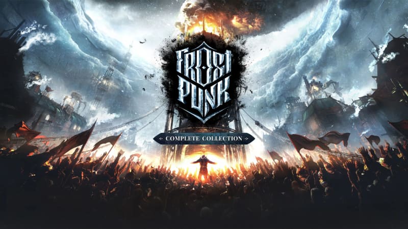 Frostpunk Complete Collection artwork with crowds around a central tower