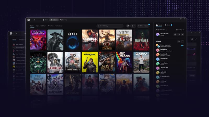Epic Games Launcher library interface with game covers