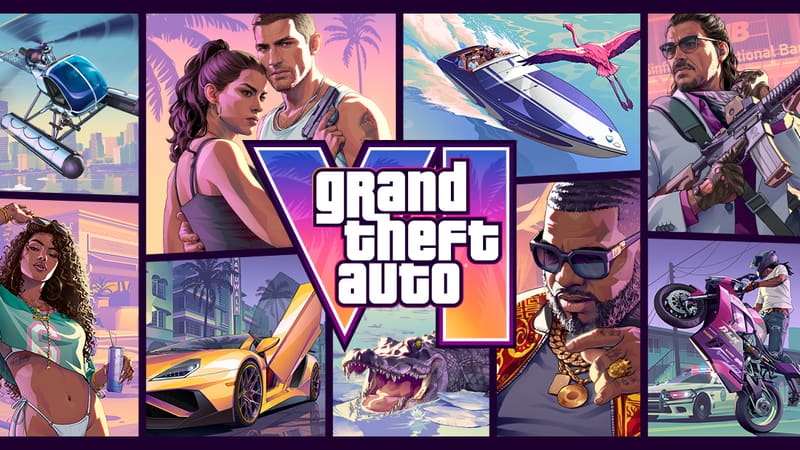 Grand Theft Auto VI launch trailer artwork featuring Jason and Lucia